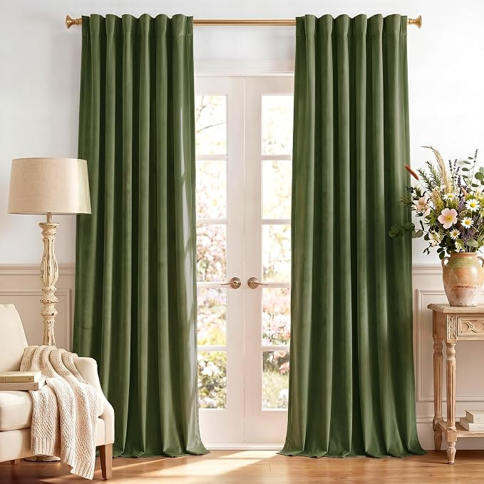 Moss Velvet Curtains 96 inches for Living Room, Luxury Holiday Decor Green Light Blocking Noise R... | Amazon (US)