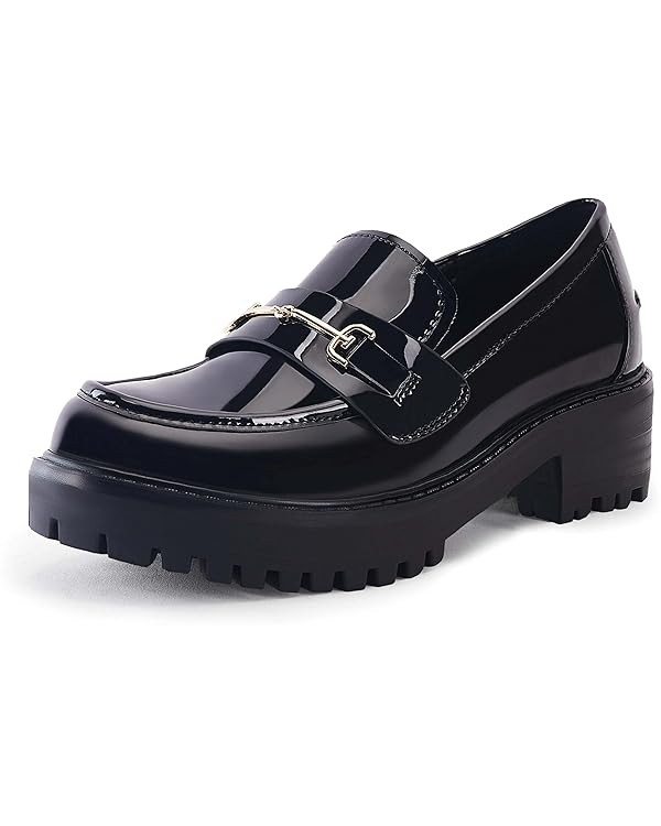 VETASTE Womens Lug Sole Platform Mid Chunky Heel Loafers Classic Round Toe Slip On Office Uniform... | Amazon (US)