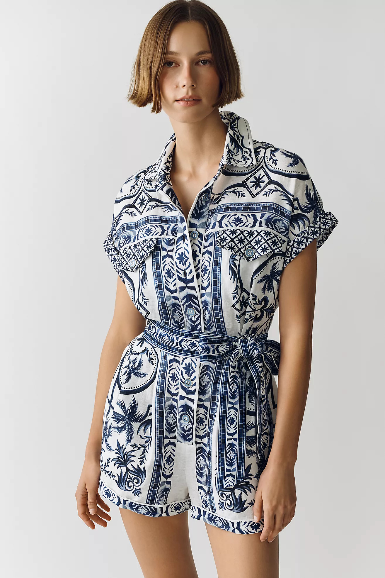 Farm Rio Wonderful City Linen Romper | Anthropologie (US)