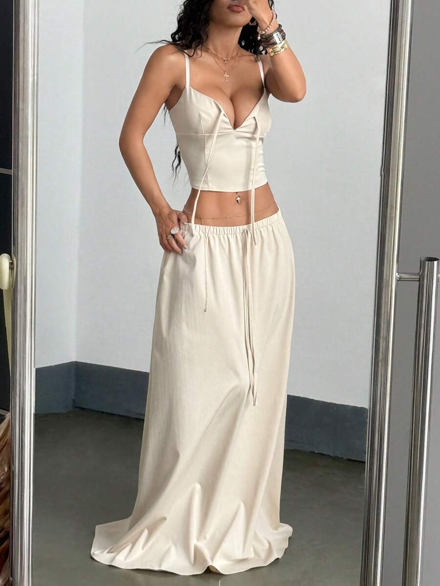 Flirla French Style Vacation Youthful Cami Top And High Waist Skirt 2 Pieces Set Summer Elegant L... | SHEIN