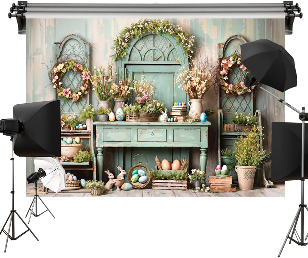 Kate 7x5ft/2.2x1.5m Easter Spring Greenery Flowers Backdrop Colorful Eggs Computer Printed Fabric... | Amazon (US)
