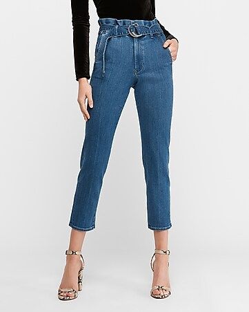 Super High Waisted Belted Paperbag Jeans | Express