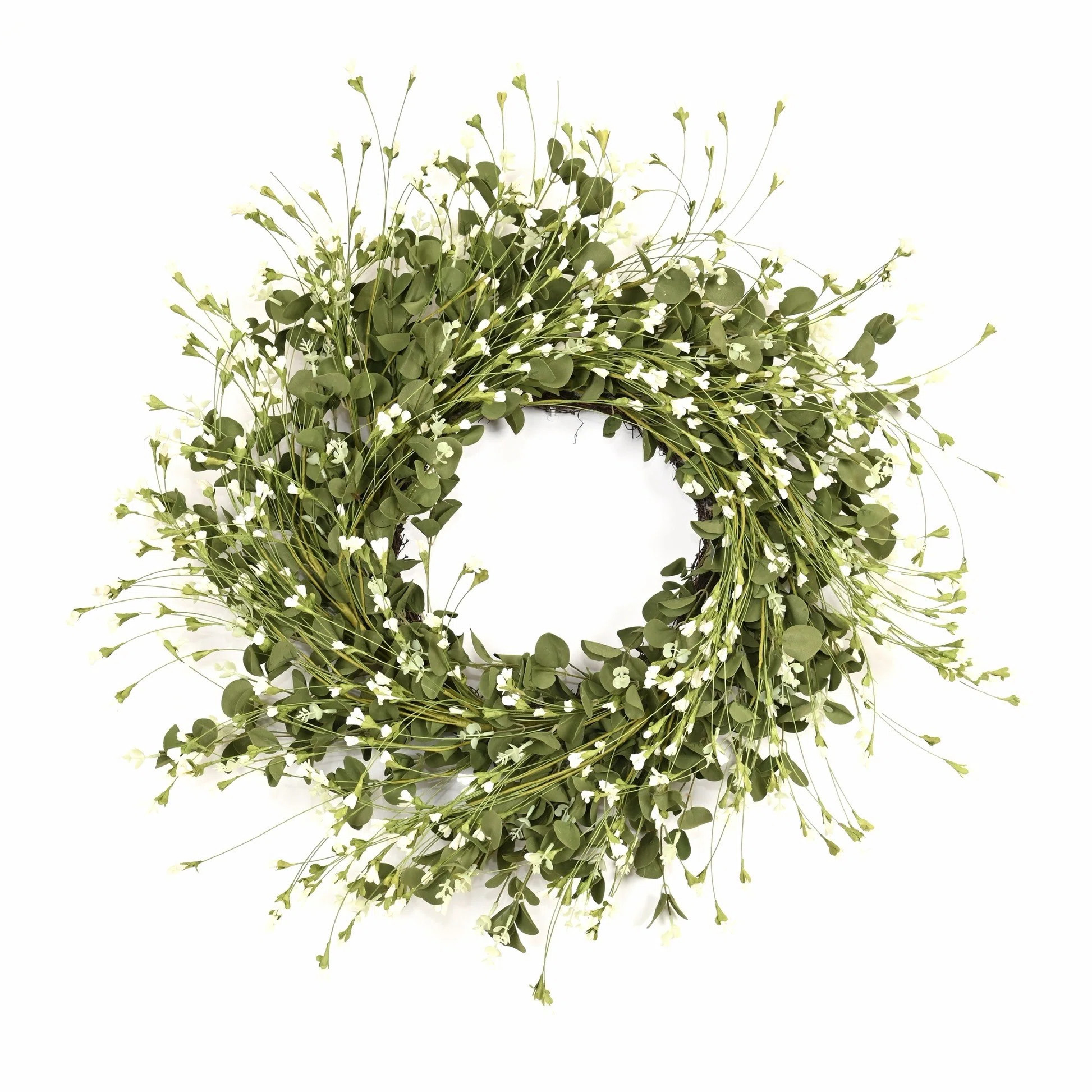 26" Artificial Farmhouse Blossom Cluster Greenery Eucalyptus Spring Summer Wildflower Floral Wrea... | Wayfair North America