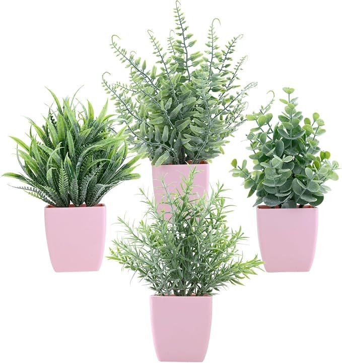 summer flower 4 Pack Small Fake Plants in Pink Pot Artificial Plant Indoor Eucalyptus Wheat Grass... | Amazon (US)