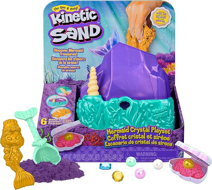 Kinetic Sand, Mermaid Crystal Playset, Over 1lb of Play Sand, Gold Shimmer Sand, Storage and Tool... | Amazon (US)