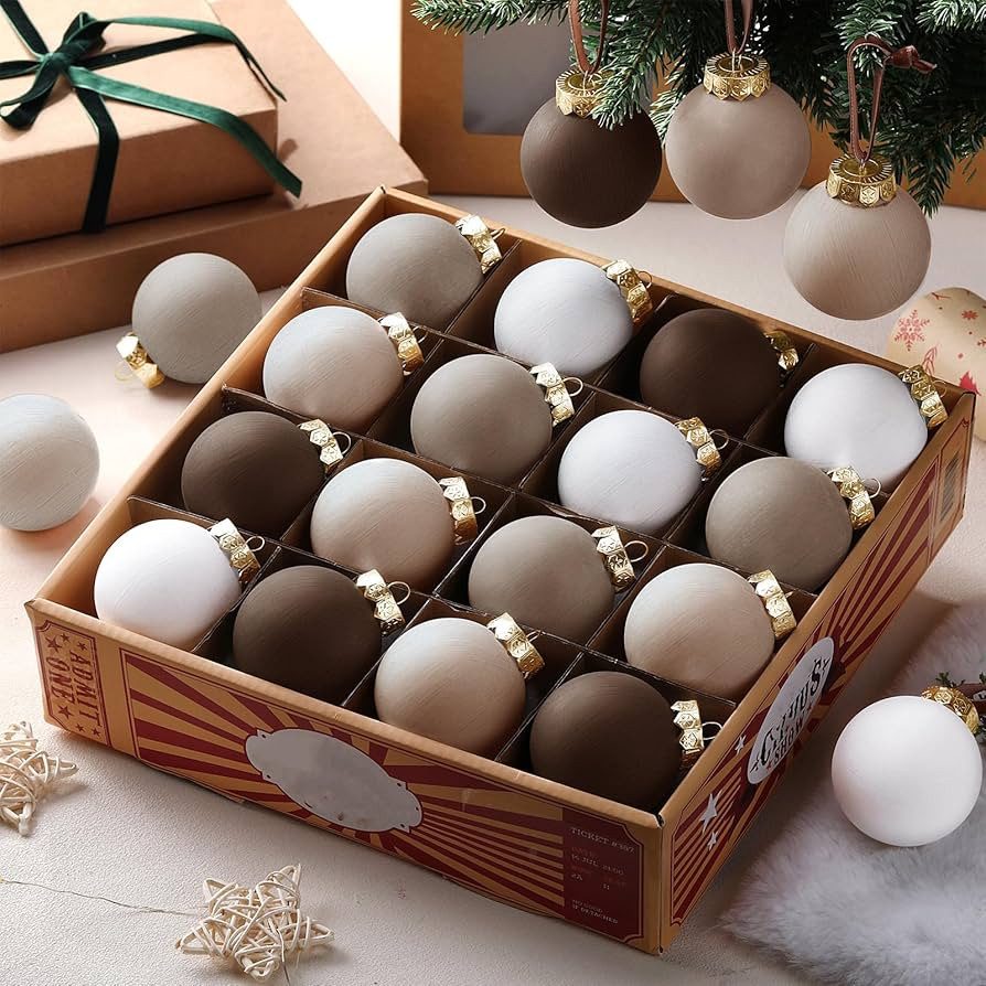 24 Pcs Neutral Matte Christmas Ball Ornaments 2.4 Inch Rustic Boho Cream Beige Tan Brown Xmas Bul... | Amazon (CA)