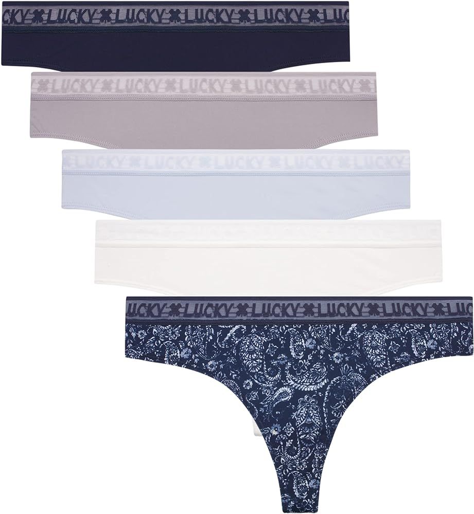 Lucky Brand Women's Underwear - 5 Pack Microfiber Thong Panties (S-XL) | Amazon (US)