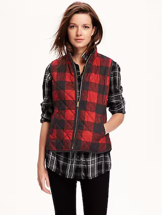 Old Navy Quilted Plaid Vest For Women Size L Tall - Red plaid | Old Navy US