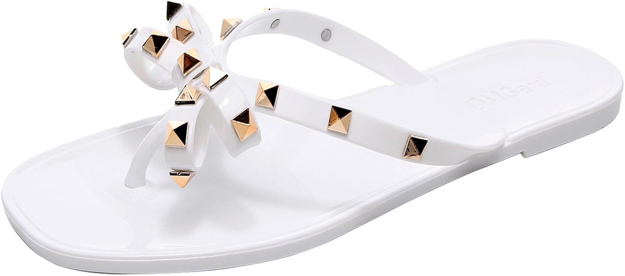 Womens Studded Sandals Bow Flip Flops Jelly Shoes Womens Beige Jellies Flat Size 7, Summer Beach ... | Amazon (US)