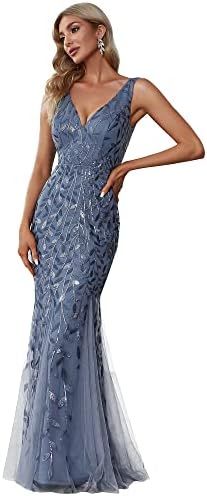 Ever-Pretty Women's Sequin Double V-Neck Sleeveless Mermaid Long Evening Dress 07886-USA | Amazon (US)