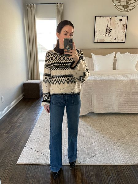 Jeans- fit TTS, but have some stretch 

sweater, jeans, denim, our everyday home, faherty, date night outfit 

#LTKstyletip #LTKfindsunder100 #LTKSeasonal
