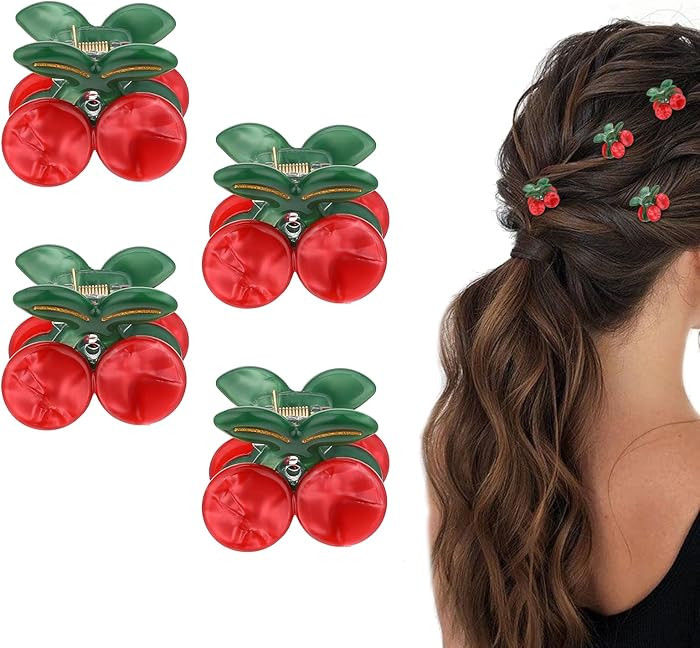4 Pcs Cherry Claw Clips, Non-Slip Cherry Cute Hair Clip Stylish Fruit Hair Clip Small Claw Clips ... | Amazon (US)