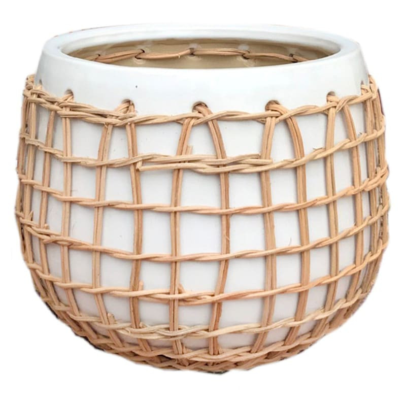 Tracey White Indoor Round Wicker Weave Pot, Medium | At Home
