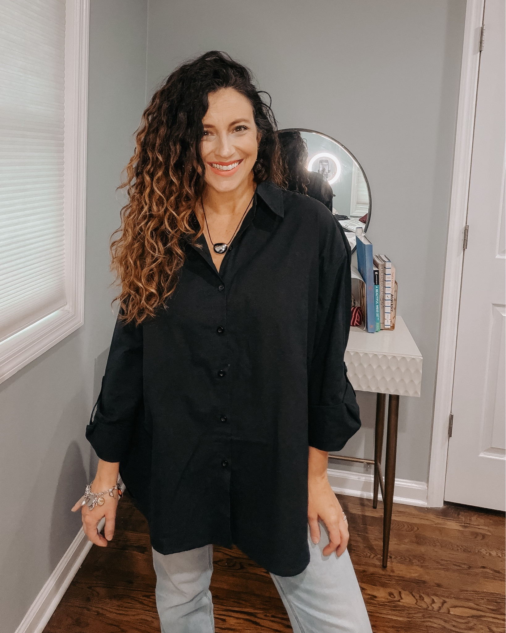 She’s curly. 

#LTKmomlife #LTKootd #LTKOver40