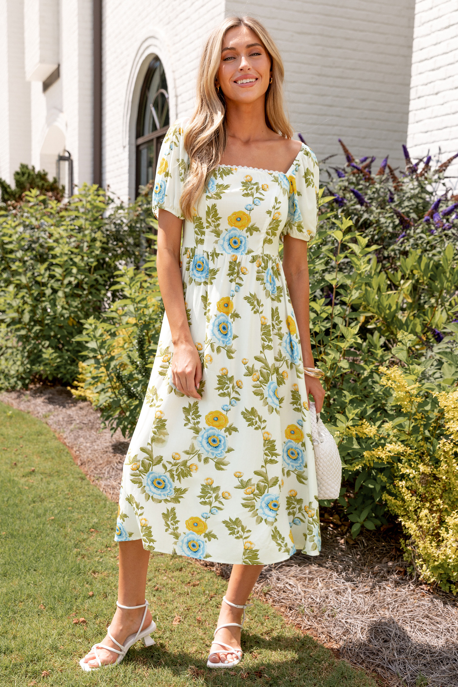 Floral Square Neck Puff Sleeve Midi Dress | Cupshe US