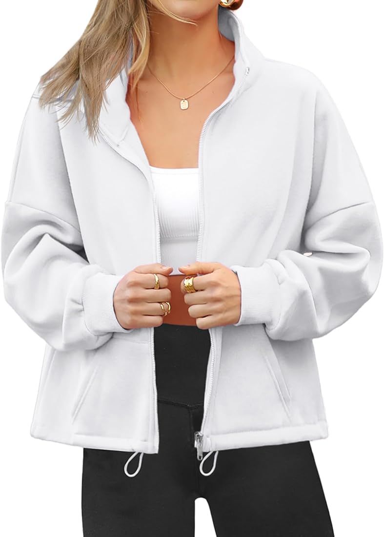 Zeagoo Womens Fleece Jacket Full Zip Crop Hoodie Long Sleeve Pullover Sweatshirts Oversized 2023 ... | Amazon (US)