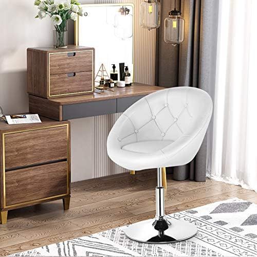 COSTWAY Vanity Chair, Contemporary Height Adjustable Makeup Chair with Chrome Frame, Tufted Round-Ba | Amazon (US)