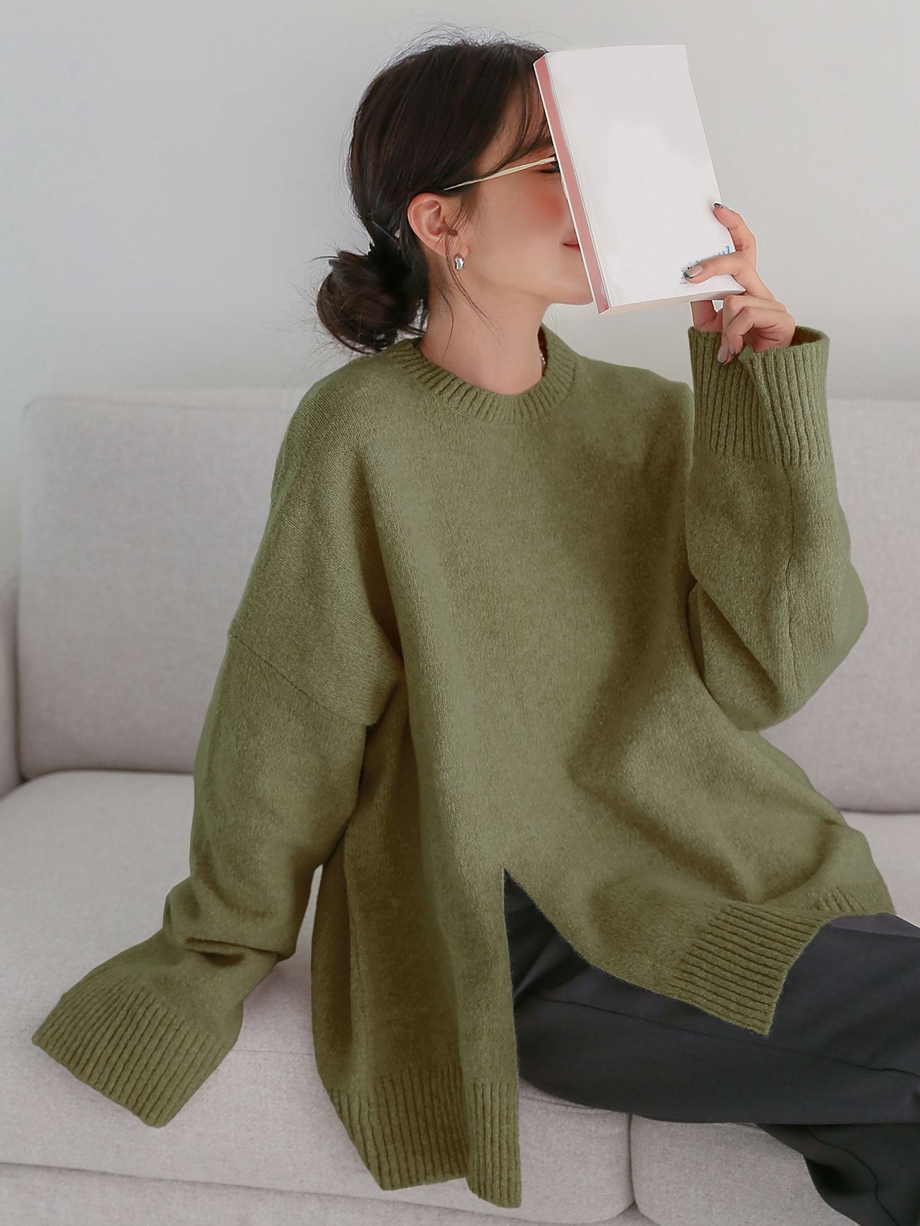 DAZY Drop Shoulder Split Hem Sweater | SHEIN
