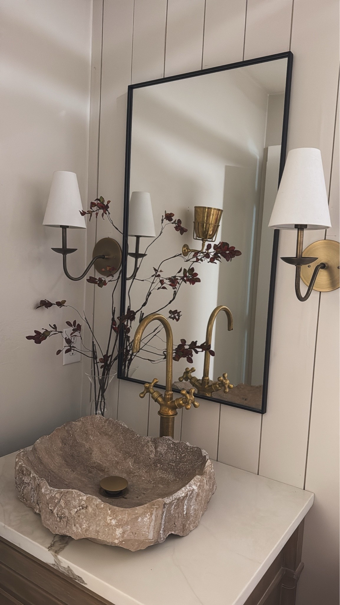 I found these fall stems on @Etsy and haven’t seen anyone use them yet! There’s just 2 here. Perfect minimal dainty look! I have the burgandy. Starting to finally add some fall pieces into my home! Bathroom. Stone sink was locally sourced.

#LTKSeasonal #LTKHome