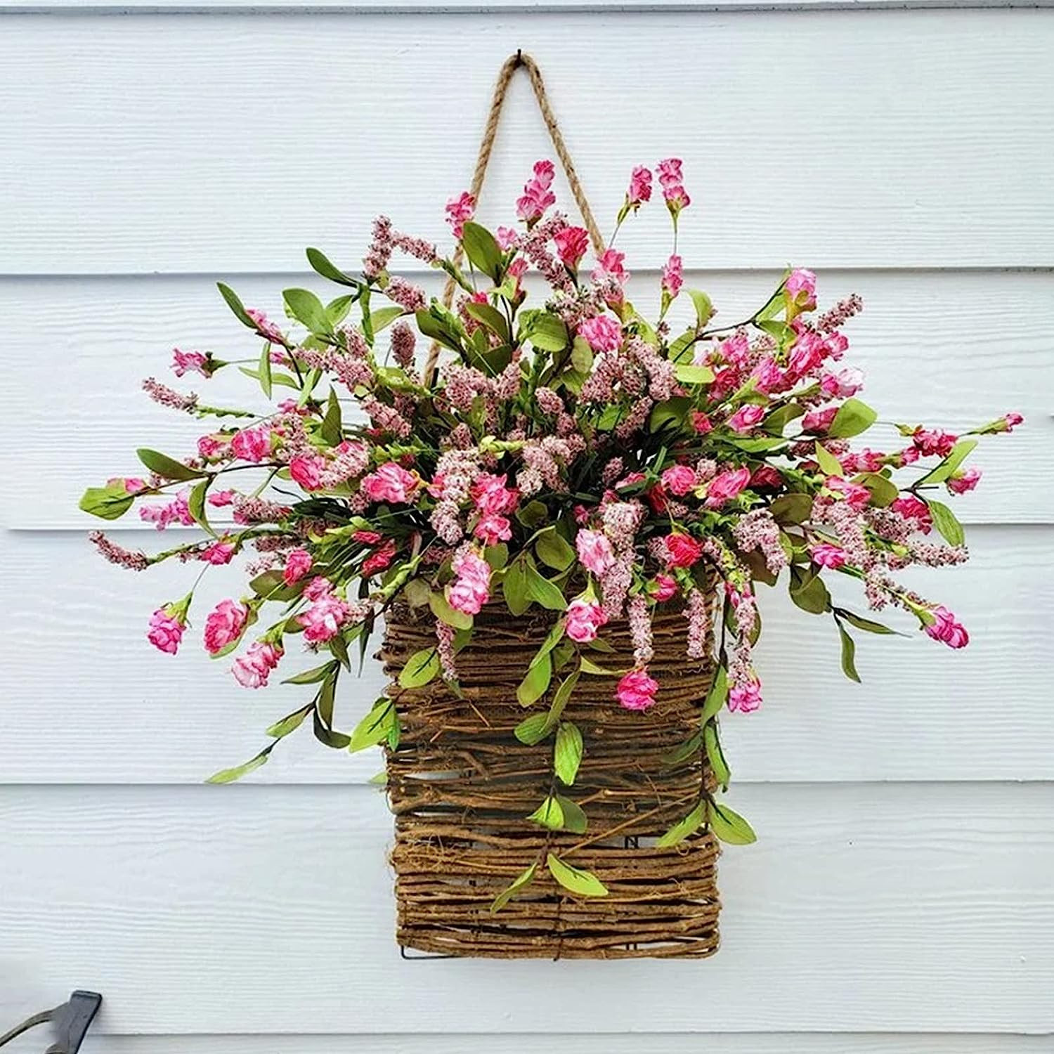 Wreaths for Front Door, Meideli Pink Berry Wildflower Door Hanging Basket Wreath 2023 New Spring ... | Amazon (US)
