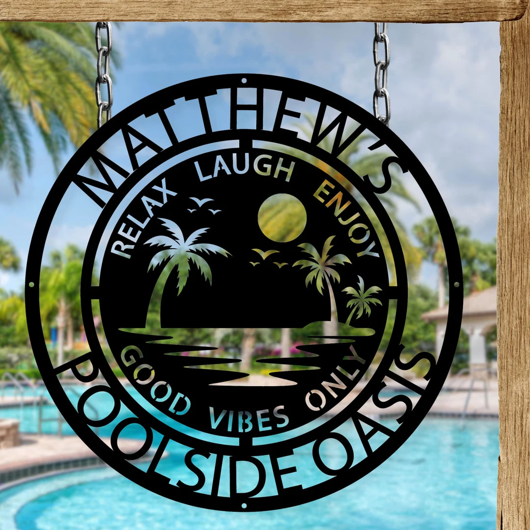 Decorative Pool Metal Sign Personalized Family Poolside Hanging Decor Exterior Laser Cut Metal Wa... | Etsy (US)