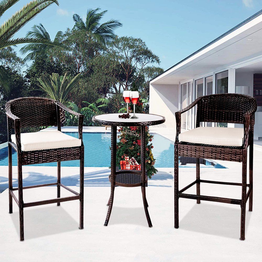 Outdoor High Top Table and Chair, Patio Furniture High Top Table Set with Glass Coffee Table, Rem... | Walmart (US)