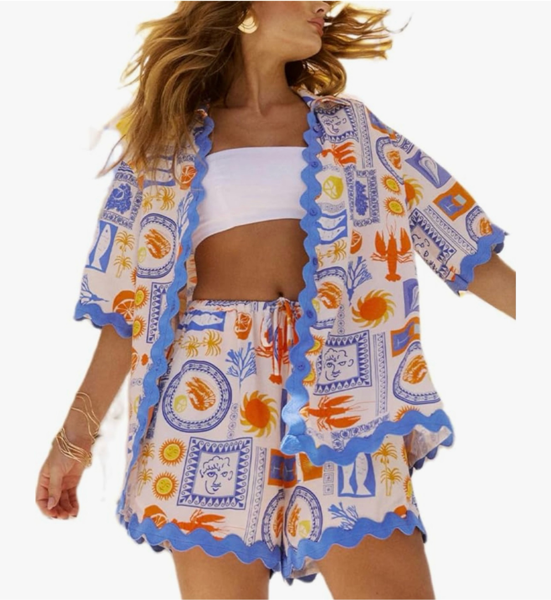 Print summer short set with Ric rac trim. 

#LTKSaleAlert #LTKFindsUnder50 #LTKSummerSales