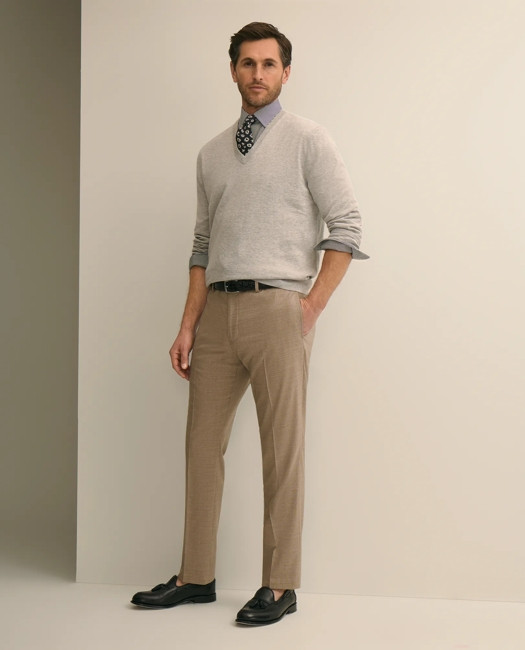 Brooks Brothers Men's Classic Fit Wool Blend Plain Front 1818 Trousers | Beige | Size 34 30 | Brooks Brothers US