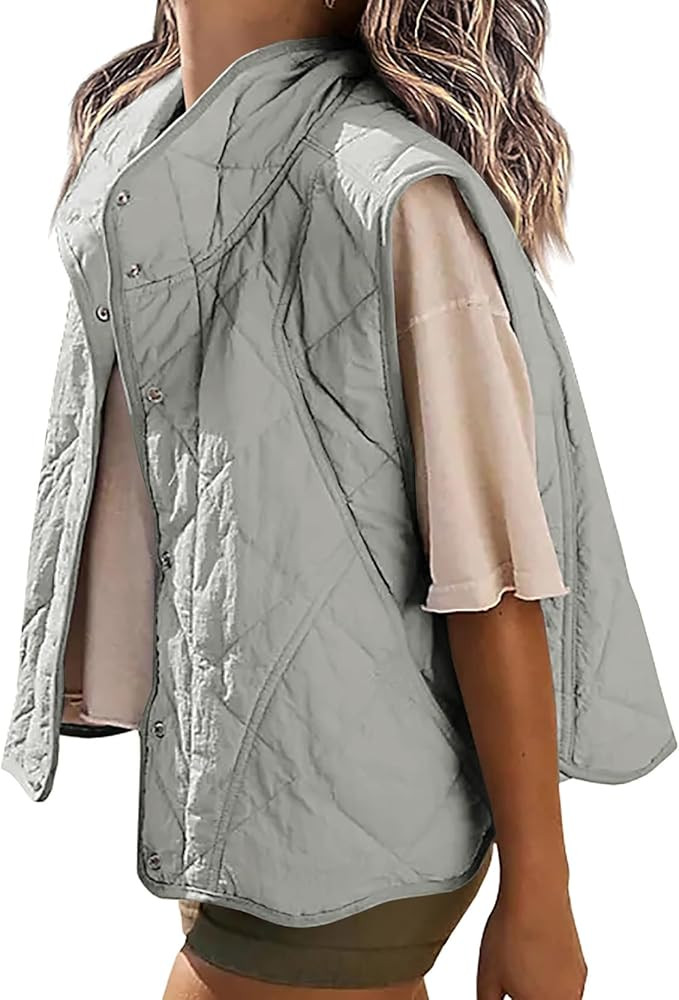 Veatzaer Womens Puffer Vest Cropped Quilted Stand Collar Lightweight Jacket Sleeveless Button Dow... | Amazon (US)