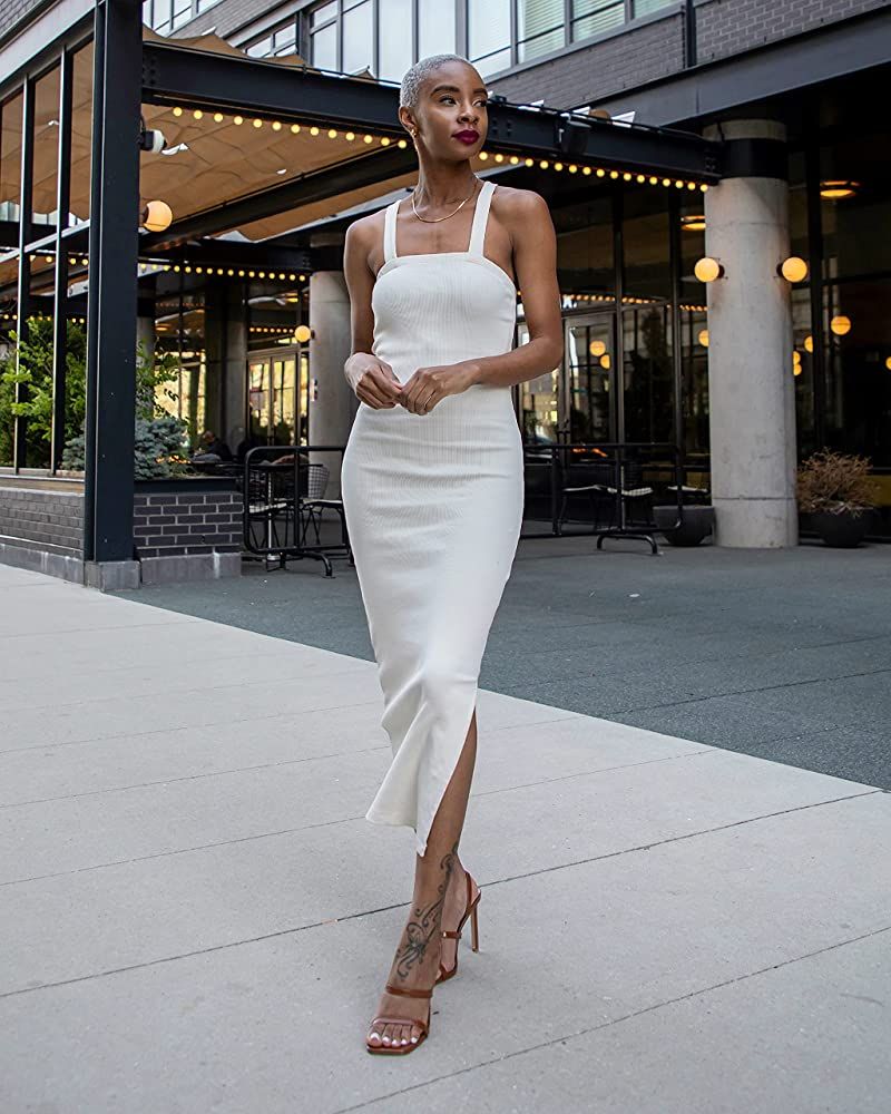 The Drop Women's Whisper White Strappy Rib Midi Dress by @signedblake | Amazon (US)