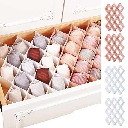 ROUFA Honeycomb Drawer Organizer for Underwear, Drawer Divider Separator, Dresser Drawer Organizers for Belts, Ties, Clothing, Makeup,Office Supplies(2 Sets of Pink + 2 Sets of White, 86 Slots) | Amazon (US)