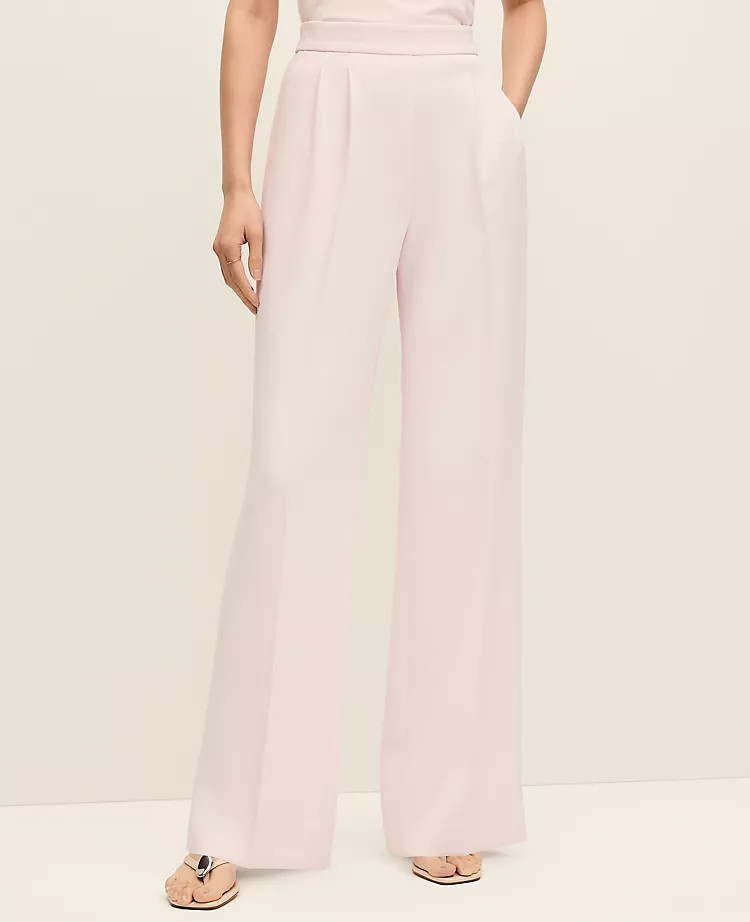 The Side Zip Wide-Leg Pant in Textured Crepe | Ann Taylor