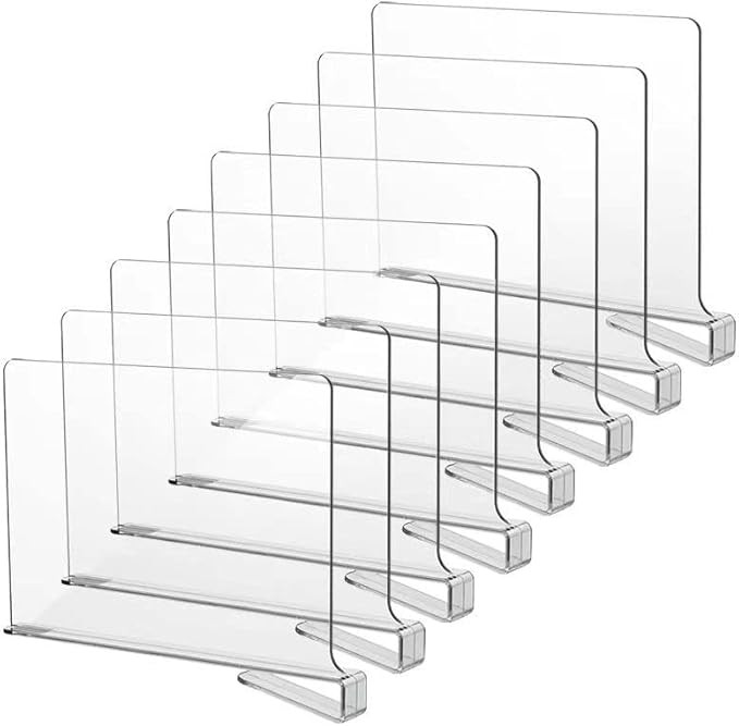 LikeU 8 PCS Acrylic Shelf Dividers for Closets,Wood Shelf Dividers,Clear Shelf Separators,Perfect... | Amazon (US)