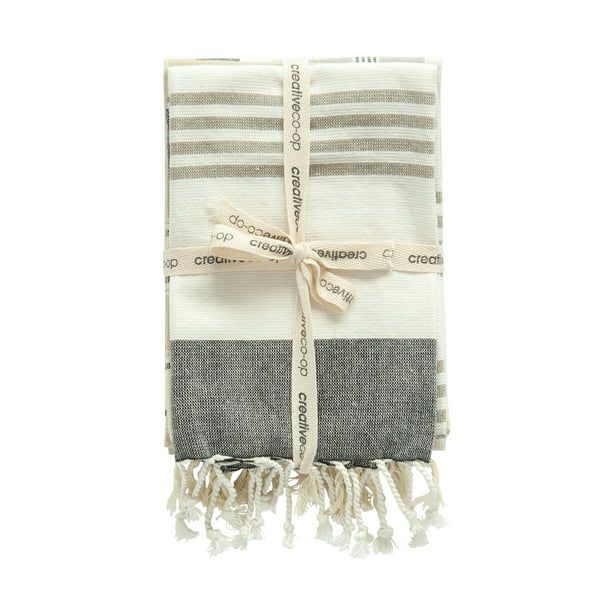 Creative Co-Op Grey & Tan Striped Cotton Tea Towels with Tassels (Set of 3) | Walmart (US)