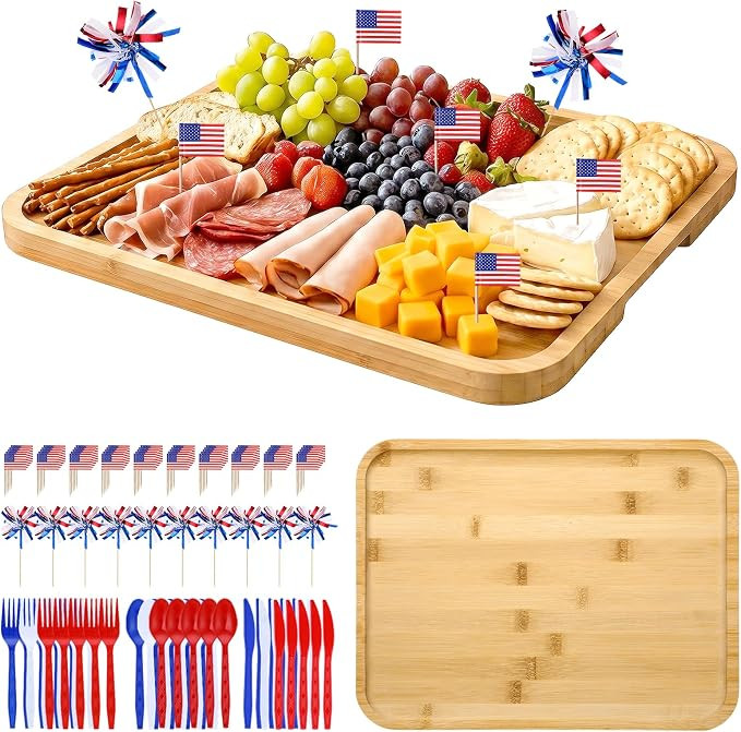 4th of July Decorations Charcuterie Boards - Cheese Board Set with Cutleries, Flag & Firework Too... | Amazon (US)