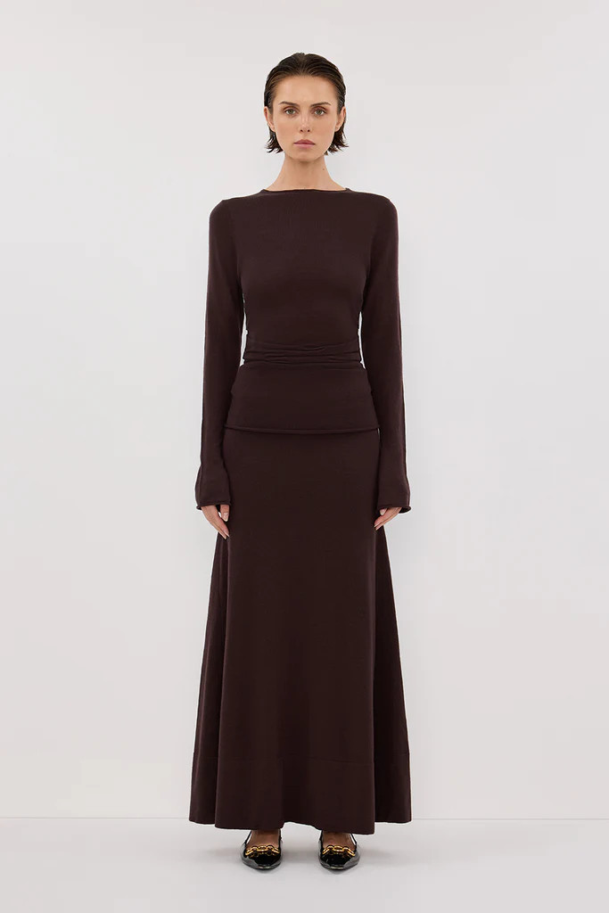 NICO BITTER CHOC MERINO MAXI SKIRT | DISSH