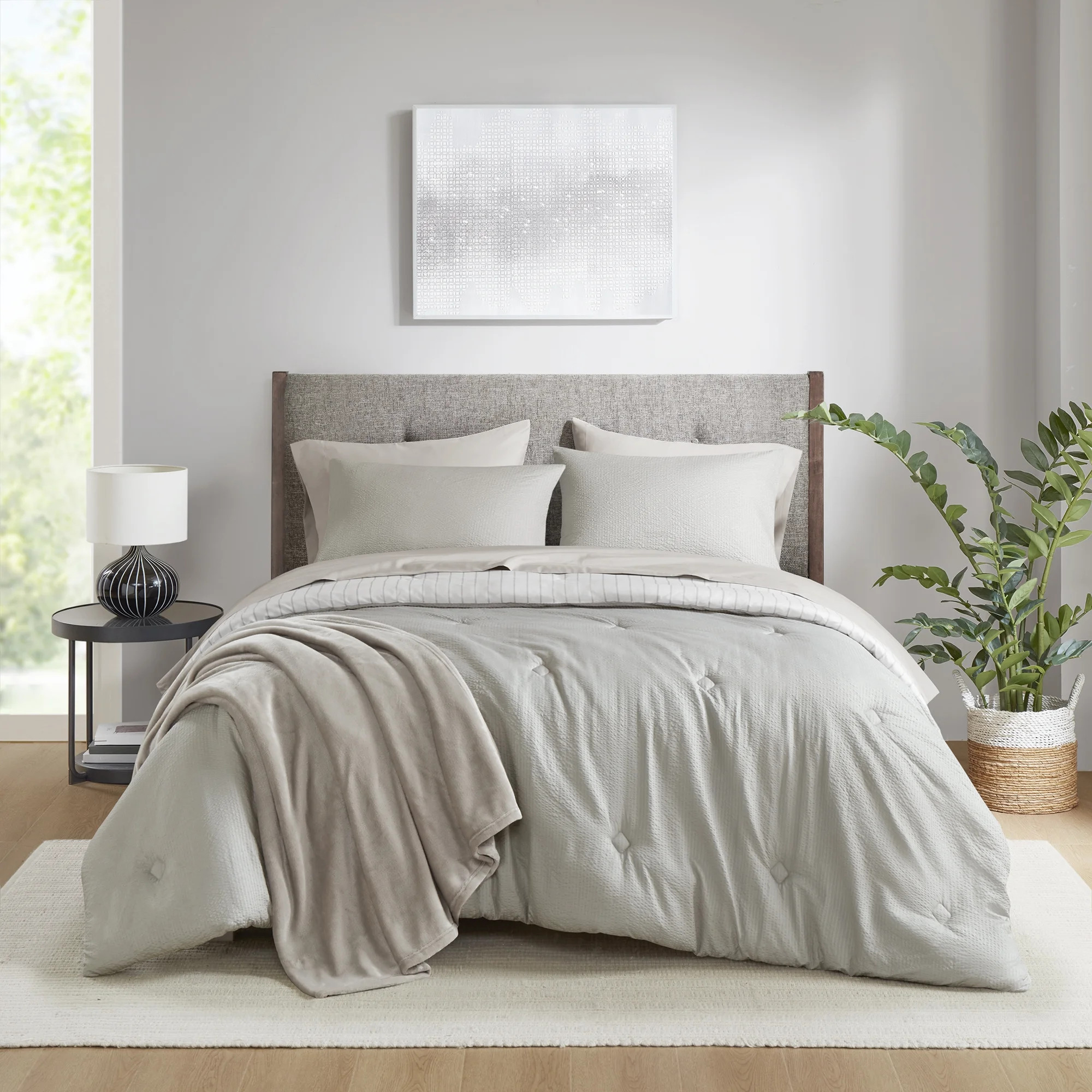 Mainstays 8-Piece Bed in a Bag Comforter Set with Sheets and Blanket, Stone, King | Walmart (US)