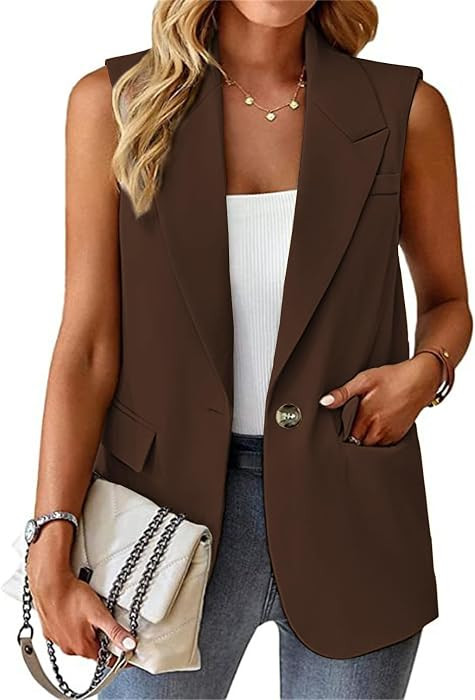 Chaleco de blazer sin mangas para mujer, invierno 2025, moda casual, ligero, parte delantera abie... | Amazon (US)