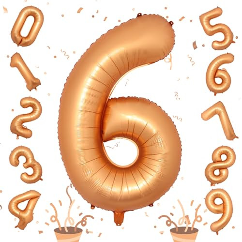 Giant Number Balloons 6, Orange Self Inflating Number 6 Balloon for Kids, 40 Inch Foil Helium 0-9 Set Balloon for Girls Boys 6th Birthday Party Decor Anniversary Celebration Party Decorations Supplies | Amazon (US)