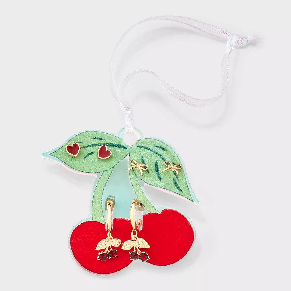 Cherry Heart Bow Stud and Drop Earring Set 3pc - Wild Fable™ Red/Gold | Target