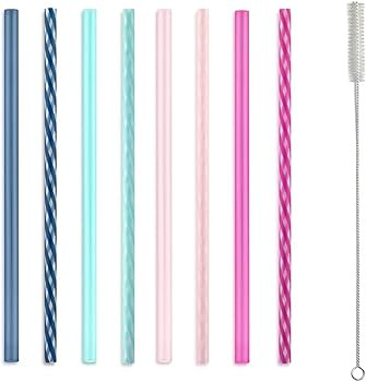 Ello Impact Reusable Hard Plastic Straws with Cleaning Brush, 8 Piece, Rosewater | Amazon (US)