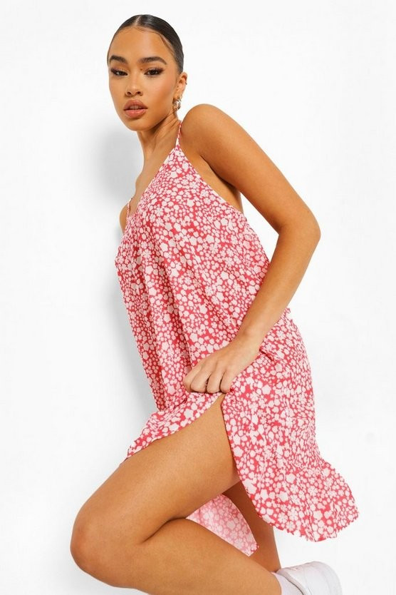 Ditsy Floral Drop Hem Mini Dress | Boohoo.com (US & CA)