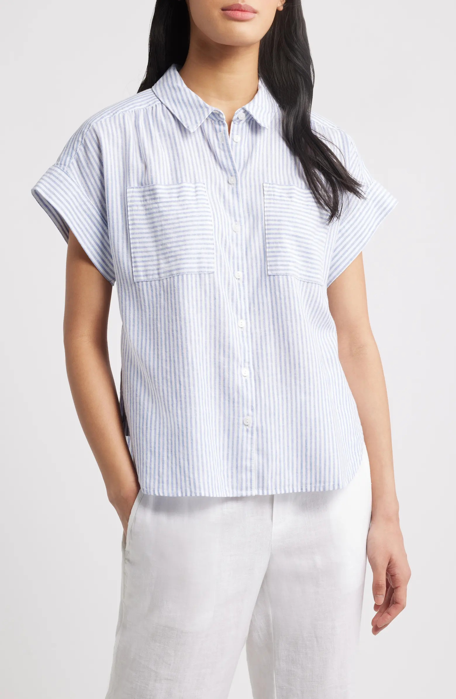 Linen Blend Short Sleeve Button-Up Shirt | Nordstrom
