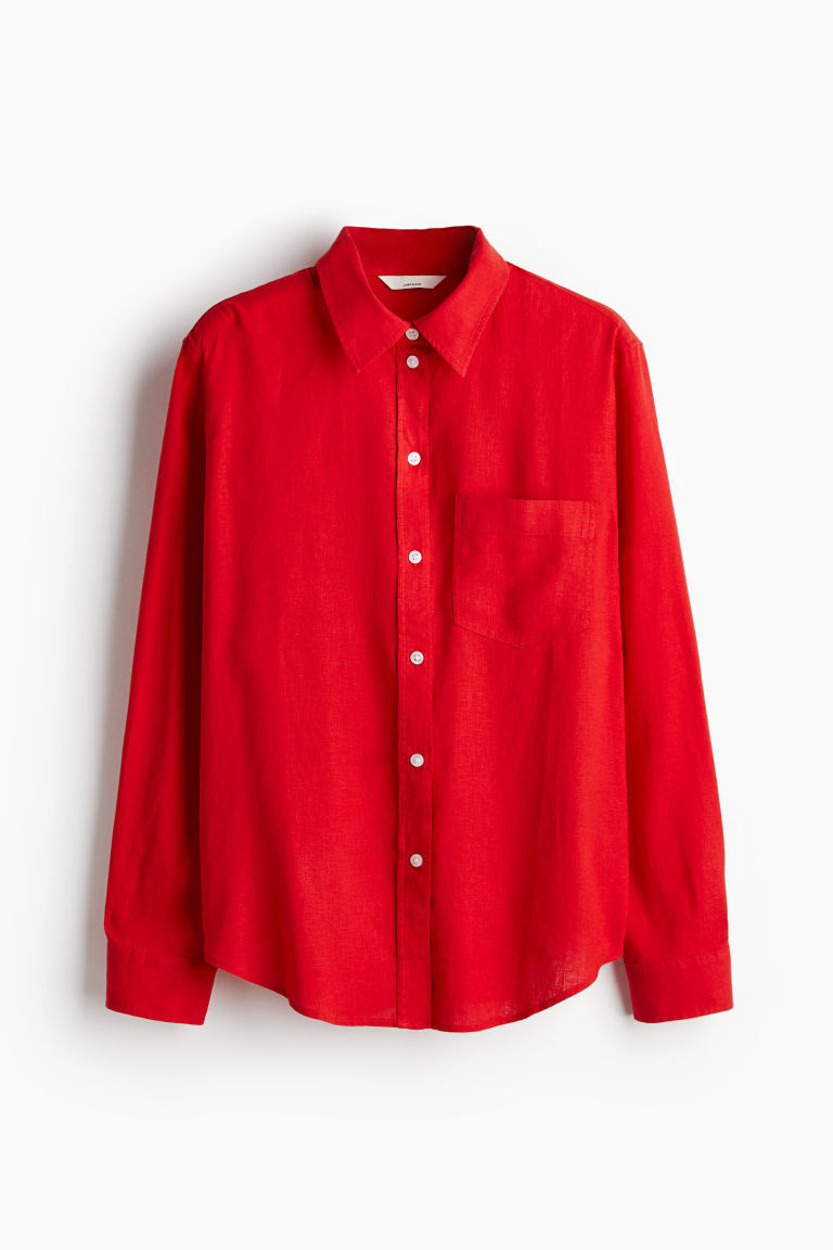 H & M - Linen-blend shirt - Red | H&M (UK, MY, IN, SG, PH, TW, HK)