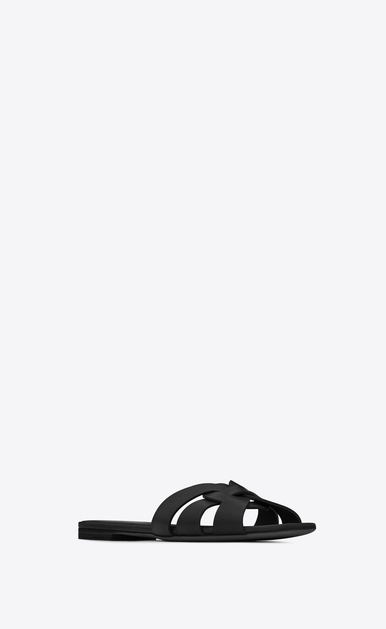 slip-on sandals made with metal-free tanned leather, featuring a square toe and intertwining stra... | Saint Laurent Inc. (Global)