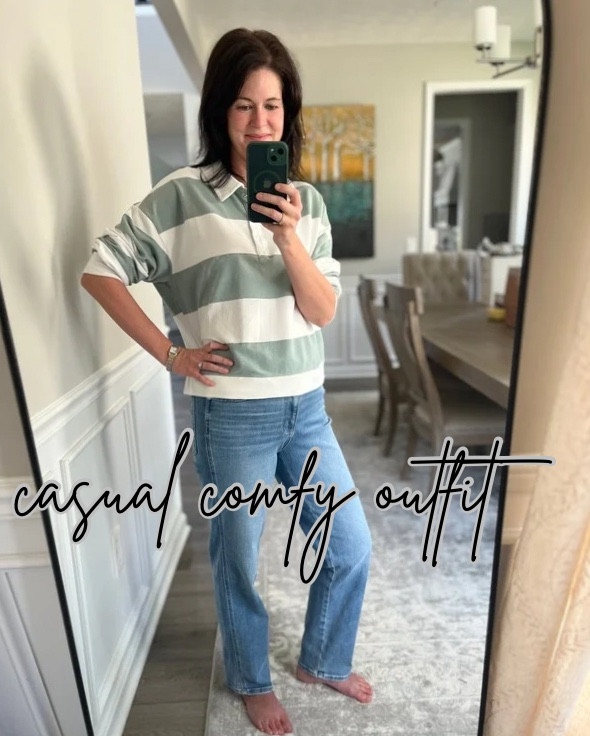 Target does it again with this striped rugby top and one of my FAVORITE pairs of jeans. Perfect for running errands, hanging with friends, or chilling around the house! Medium top for a little oversized feel, 8 jeans.  #fallstyle #targetfinds #casual #falloutfits

#LTKOver40 #LTKStyleTip #LTKFindsUnder50
