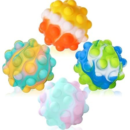 Pop It Ball 4 Packs 3D Silicone Squeeze Balls Toy Push Bubble Pop Its Fidget Toys Squishy Stress Bal | Amazon (US)