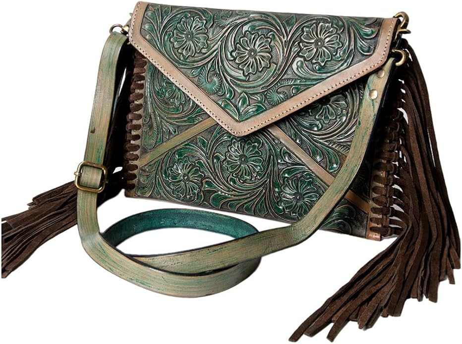 American Darling Envelope Bag Handcrafted from Hand Tooled Floral Leather with Braided Edges, Fri... | Amazon (US)