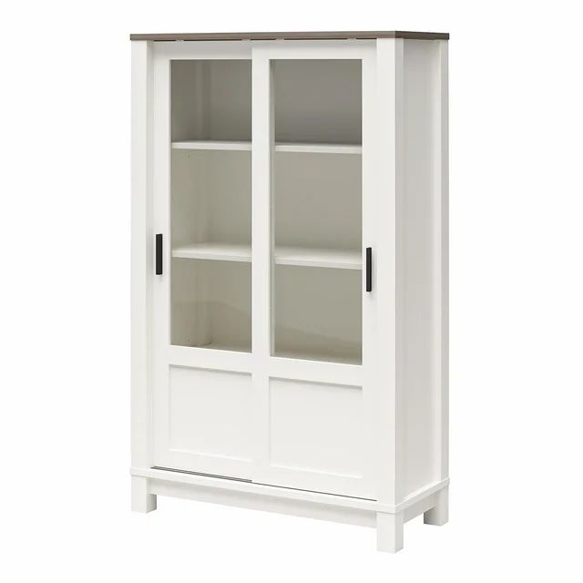 Better Homes & Gardens Langley Bay Rustic Farmhouse Bookcase Cabinet with Sliding Glass Doors, Wh... | Walmart (US)