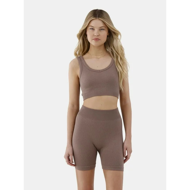 No Boundaries Textured Seamless Tank Top and Shorts Set, 2-Piece, Women’s - Walmart.com | Walmart (US)